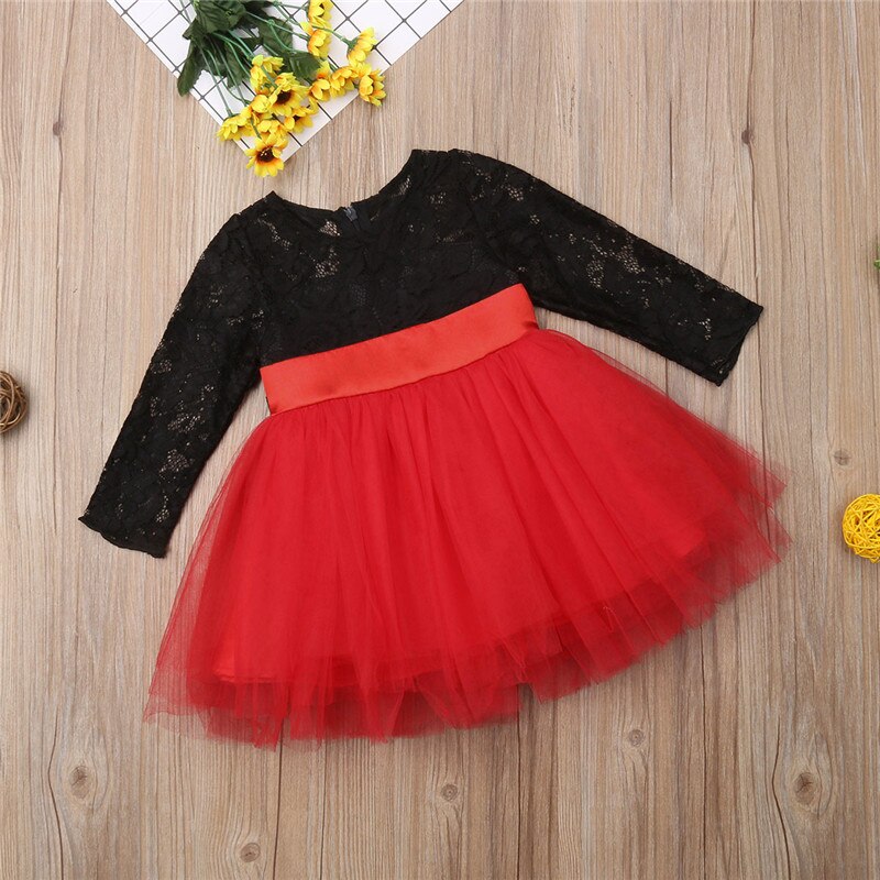 Xmas Princess Kids Baby Girls Clothes Lace Flower Dress Bow Tutu Patchwork Tutu Party Birthday Dresses Clothing - ebowsos