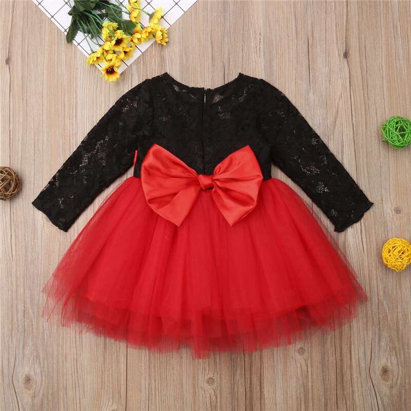 Xmas Princess Kids Baby Girls Clothes Lace Flower Dress Bow Tutu Patchwork Tutu Party Birthday Dresses Clothing - ebowsos