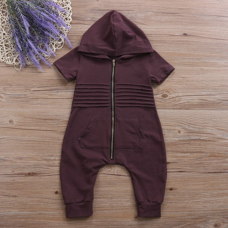 arrival Summer Children Clothing Baby Boy Romper Newborn Baby Boys Hooded Zipper Romper Jumpsuit Playsuit Outfits - ebowsos