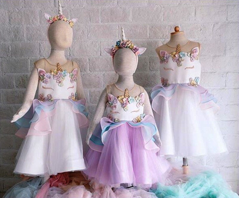 high quality!!Baby Girls Unicorn Embroidery Party Pageant Dress 3D Sundress Ruffle Sleeveless Cartoon Dresses - ebowsos