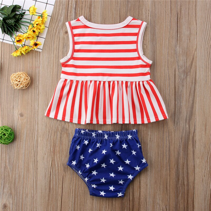 independence Day Newborn Toddler Baby Girl Summer Striped Tank Tops+Shorts Pants Outfits Set - ebowsos