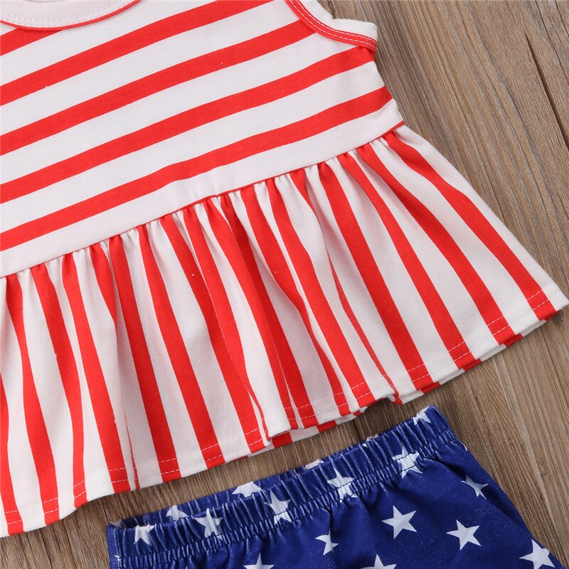 independence Day Newborn Toddler Baby Girl Summer Striped Tank Tops+Shorts Pants Outfits Set - ebowsos