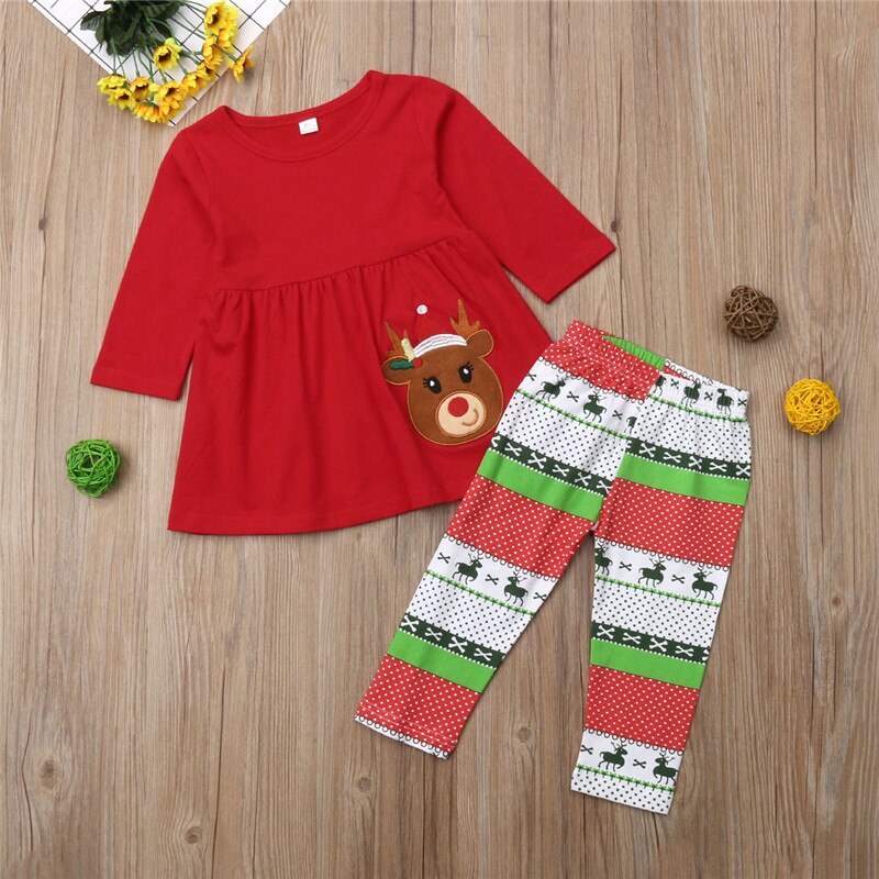 kids Baby Girls Christmas Clothes Suit Long Sleeve Tops Dress+Long Pants Leggings 2Pcs Autumn Cotton Clothes - ebowsos