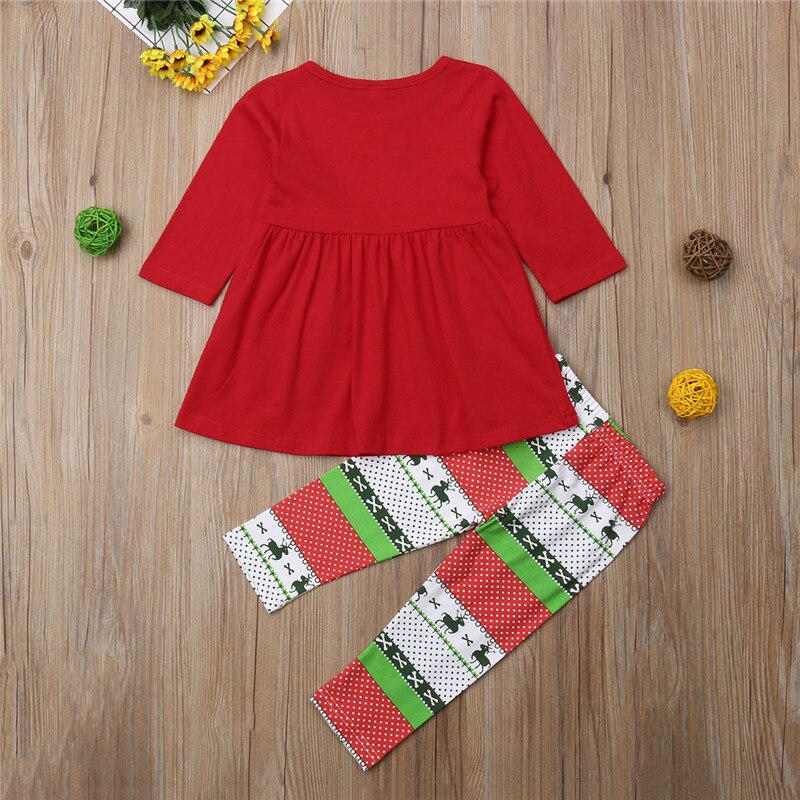 kids Baby Girls Christmas Clothes Suit Long Sleeve Tops Dress+Long Pants Leggings 2Pcs Autumn Cotton Clothes - ebowsos