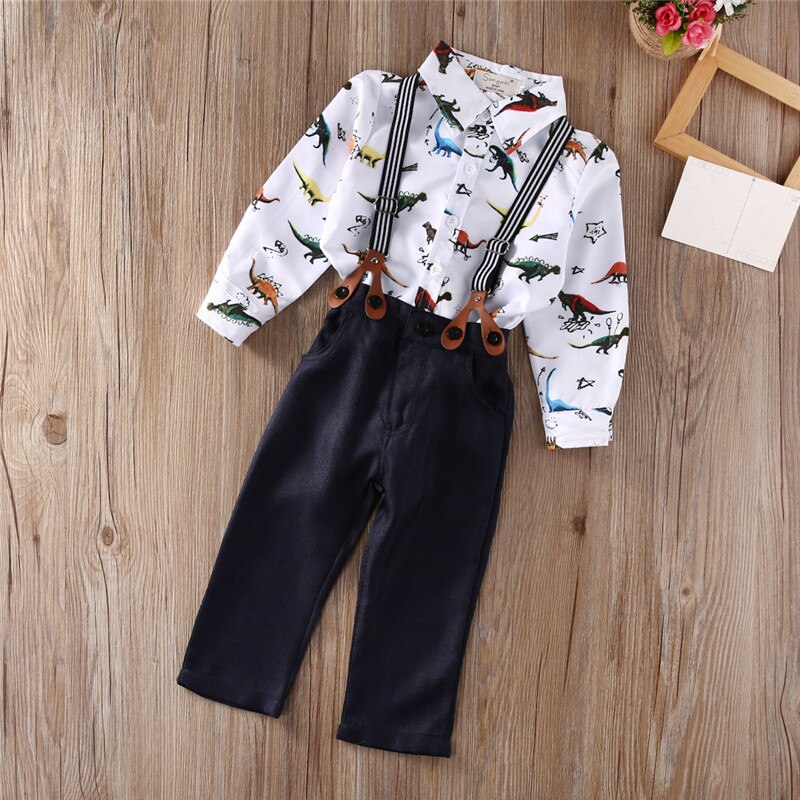 kids Baby set clothes 2PCS Kids Baby Boys Long Sleeve Shirt Tops+Braces+Pants Clothes Outfit Set 6M-3Y - ebowsos