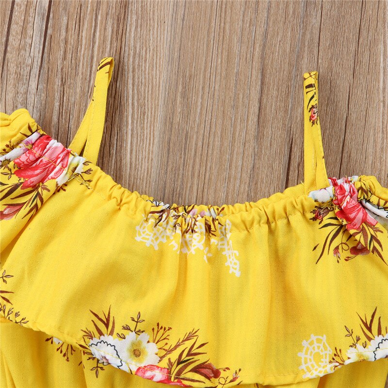 kids Summer 2pcs Clothing Toddler Baby Girl Floral Ruffled Sleeve Off shoulder T-shirt Tops+Shorts Summer Outfits Set Clothes - ebowsos