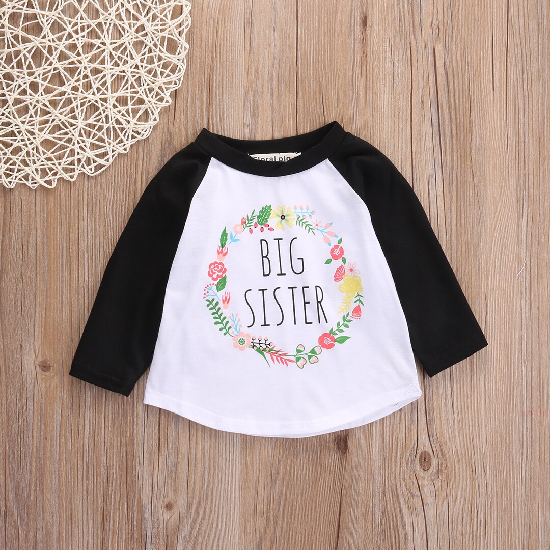 kids o-neck long sleeve t shirts streetwear summer Baby Girls  Toddler Big Sister Letter Outfits - ebowsos