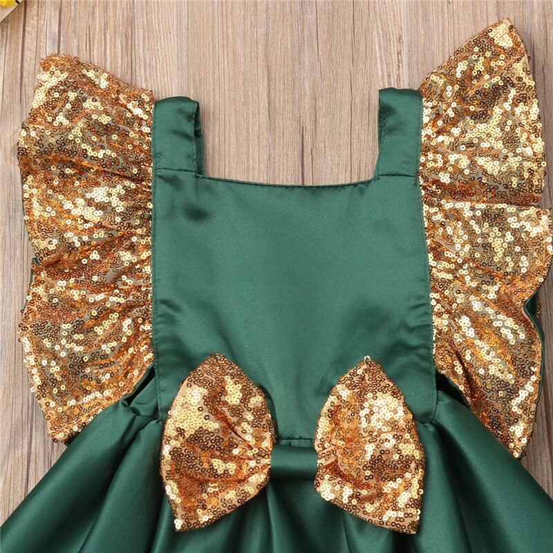 pretty Kids Baby Girl Sequins Bowknot Mini Dress Wedding Party Princess Backless Dresses high quality - ebowsos