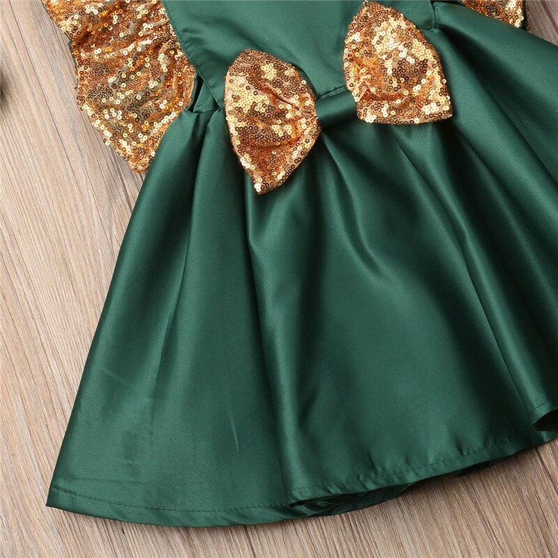 pretty Kids Baby Girl Sequins Bowknot Mini Dress Wedding Party Princess Backless Dresses high quality - ebowsos