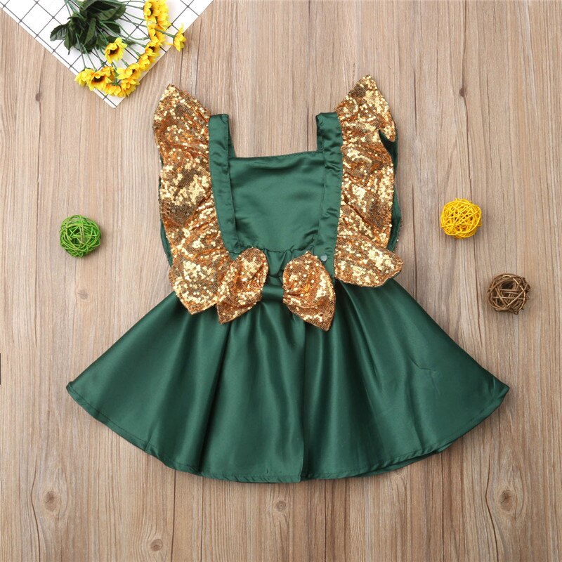 pretty Kids Baby Girl Sequins Bowknot Mini Dress Wedding Party Princess Backless Dresses high quality - ebowsos