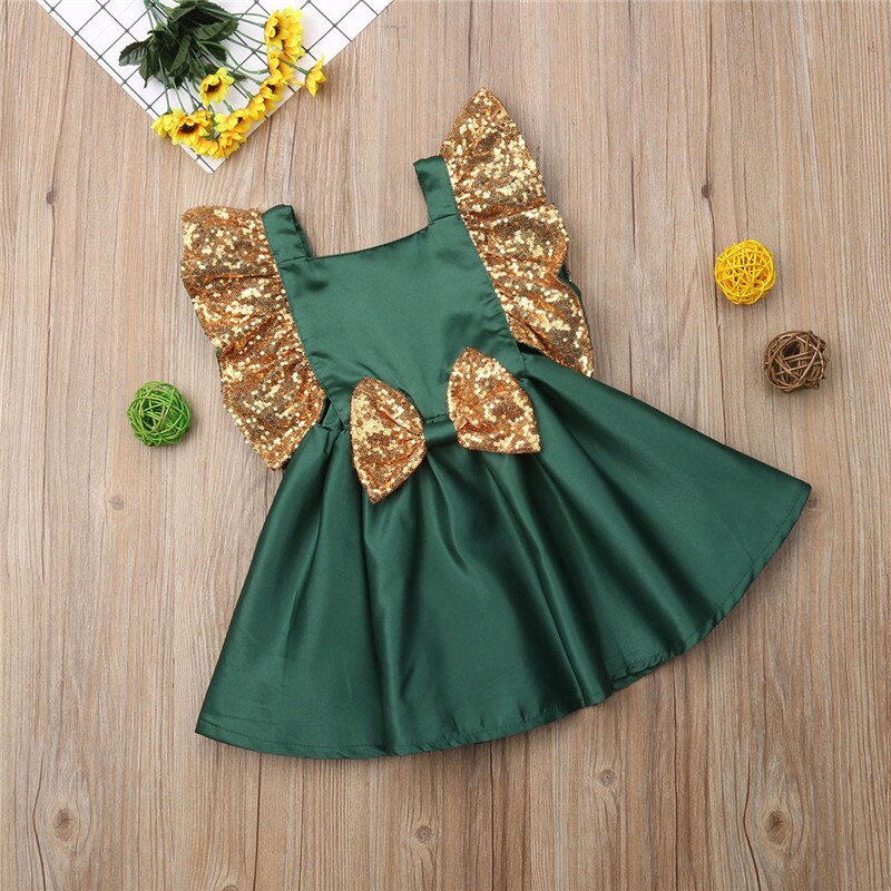 pretty Kids Baby Girl Sequins Bowknot Mini Dress Wedding Party Princess Backless Dresses high quality - ebowsos