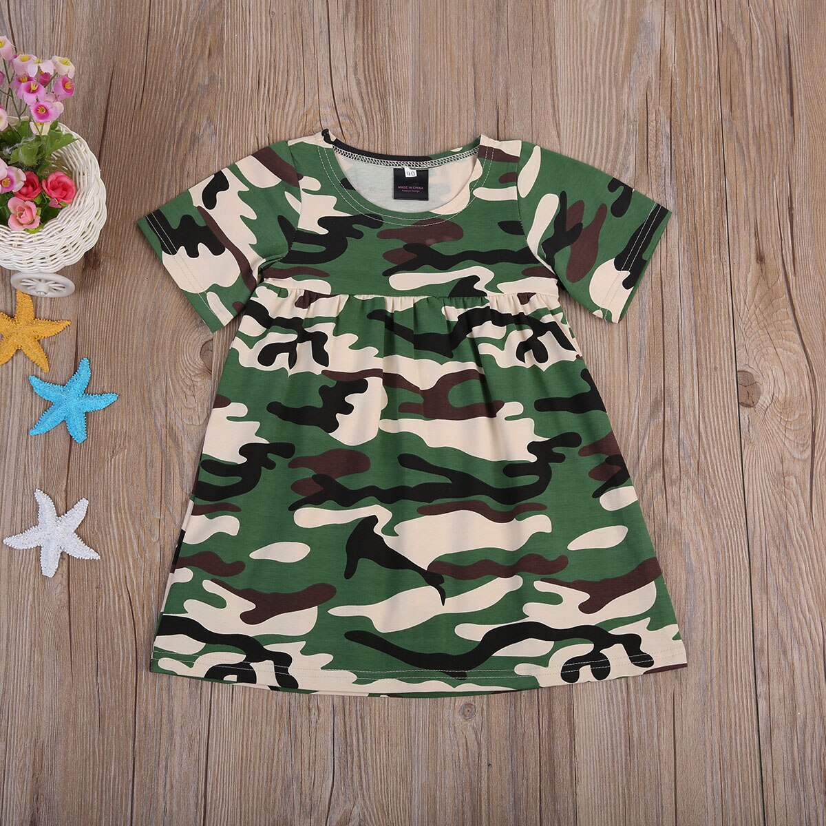 summer Kids Baby Girls Army Green Camouflage Casual Short Sleeve Loose Dress 0-4years - ebowsos