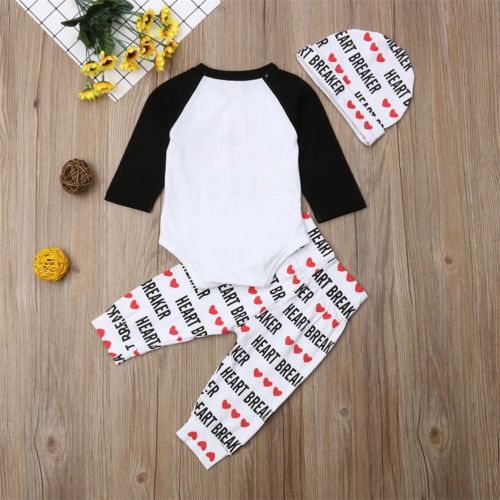 valentines Baby Clothes Boy Girl Clothes Tops Pants+Hat Kids Outfit 3pcs Set Tracksuit Holiday - ebowsos